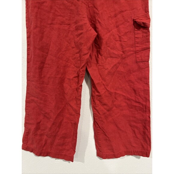 Vintage Y2K Wrapper Low Rise Linen Wide Leg Crop Pants Cargo Pedal Pusher Red‎ - Picture 11 of 16